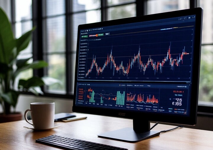старый монитор с графиком или биржевыми данными